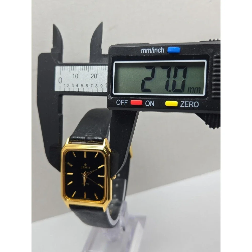 Vintage Jemis by Seiko 27mm Tank Dress Watch Black Dial Gold Tone New Battery
